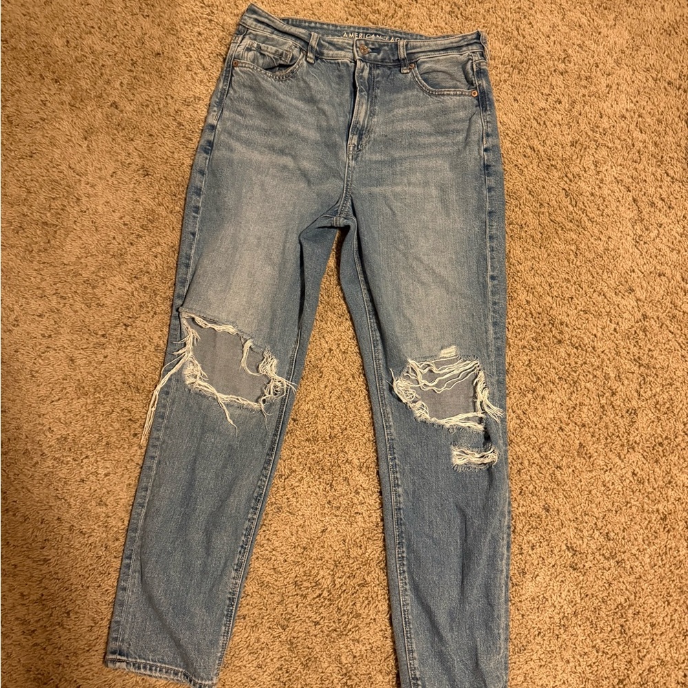 American Eagle Outfitters Light Blue Distressed Straight Leg Jeans